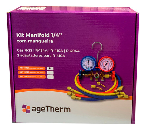 Manifold R22 R134 R404 R410 + Dois Adaptadores R410a Agt-mf2