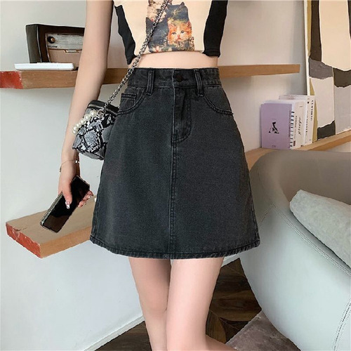 Pantalón De Mezclilla Gris Alto Tiro Estilo Coreano Verano