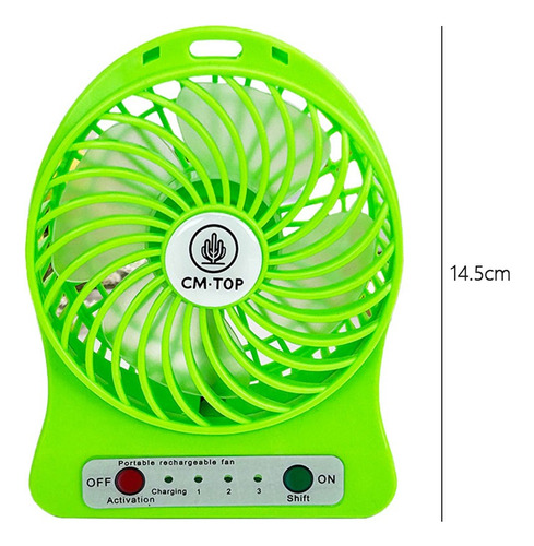 Ventilador De Escritorio Portátil Recargable Con Luz Led 11 Cm N/a Verde Transparente Plástico 4