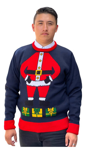 Sueter Navideño / Ugly Sweater Con Cuerpo De Santa Adulto