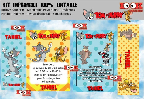Kit Imprimible Candybar Tom Y Jerry 100% Editable Powerpoint