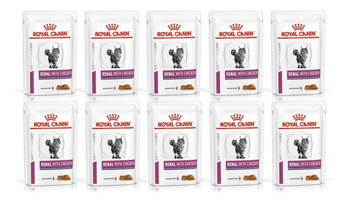 Kit 10 Unidades Ração Renal Chicken Sachê 85g Royal Canin