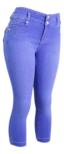 Jean Capri Mezclilla Dama Con Bolsas, Doble Botón En Pretina