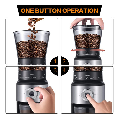 Molinillo De Café Cónico Eléctrico 30 Ajustes Plateado Negro Bg702s-pg