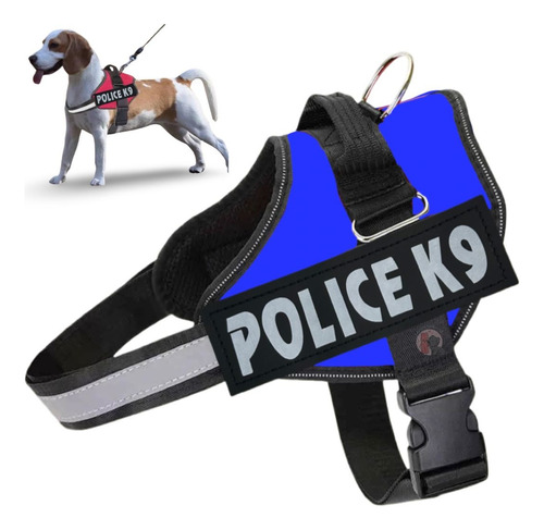 Peitoral Para Cachorro Porte Pequeno E Médio Confortável K9 Cor Azul M Police K9 Tamanho da coleira M