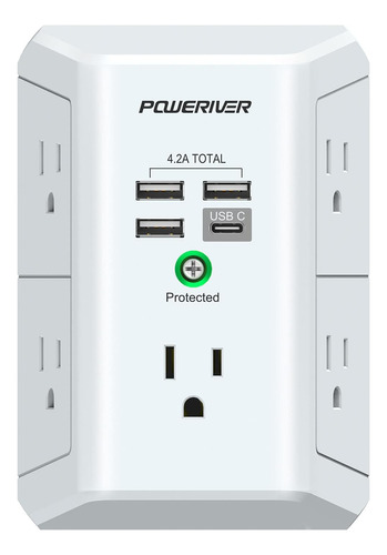 Cargador De Pared Usb  Poweriver Multi Outlet Extender Surge