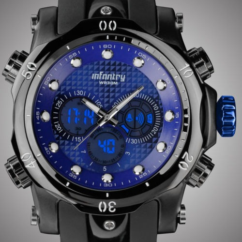 Hombres De Infantería Azul Led Digital Cuarzo Pulsera Reloj 