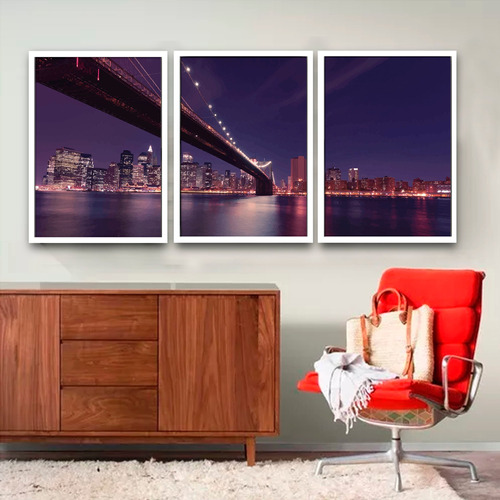 Quadros Decorativos Sala Ponte New York 30x40 De Vidro