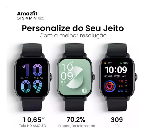 Relogio Amazfit Gts 4 Mini Smartwatch New Alexa Gps Preto