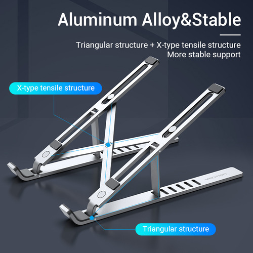 Base Soporte Para Laptop Aluminio Ajustable Plegable Ligero Plateado