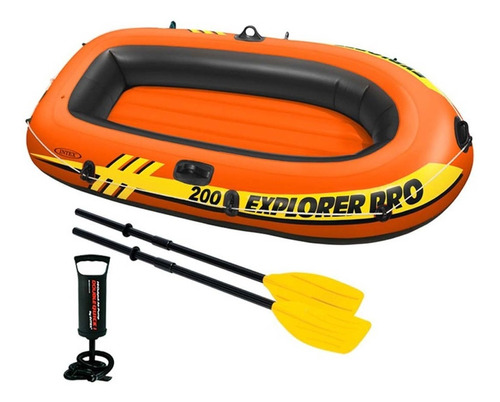 Lancha Inflable Alberca Explorer Pro 200 Remos + Bomba Intex Color Naranja