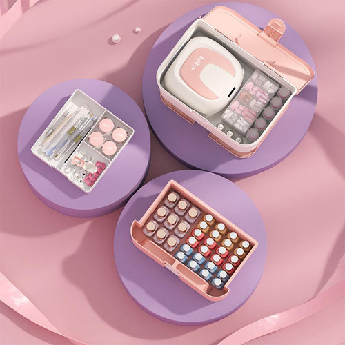 Caja Grande De Almacenamiento De Cosméticos Rosa Con Asa