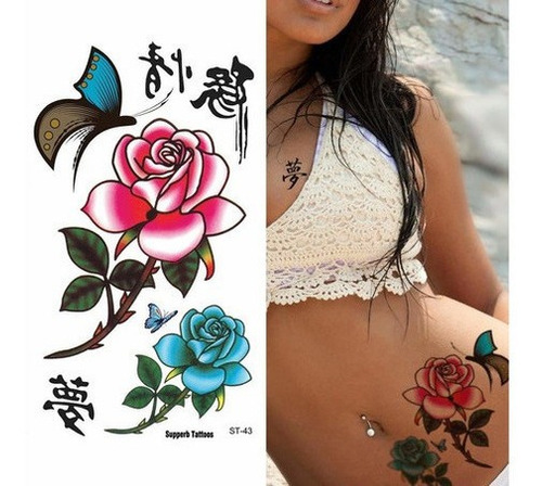 Supperb Tatuajes Temporales    Rosa En Deam