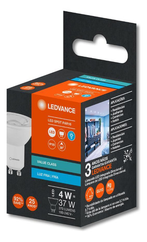 Lâmpada Led Dicroica 4w Luz Branca 35º Mr16 370lm Osram