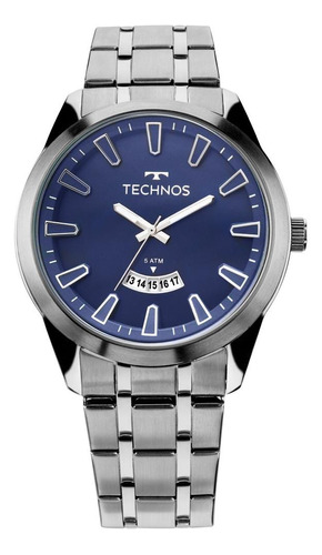 Relógio Technos Masculino 2115kzb/1a Correia Prateado Bisel Prateado Fundo Azul