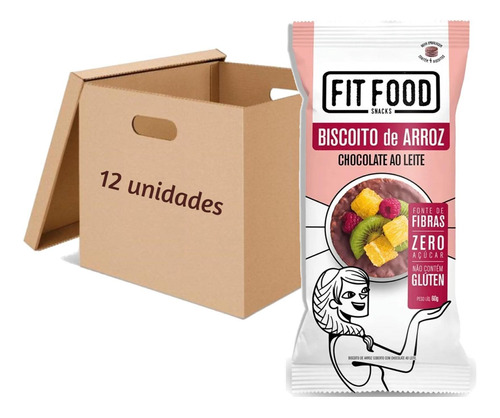 Kit 12 Biscoito De Arroz Com Chocolate Ao Leite Fit Food 60g