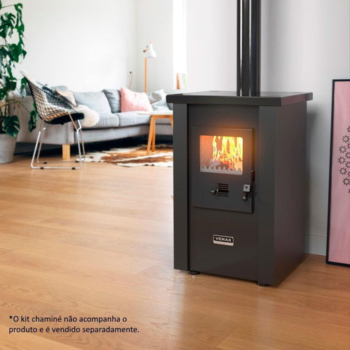 Calefator A Lenha Vulcano Dupla Combustão Preto Fosco 24505