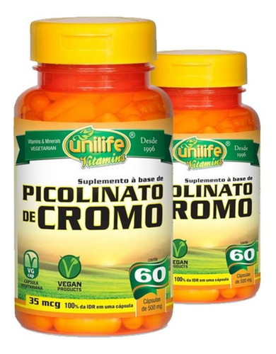 Kit 2 Picolinato De Cromo Unilife 60 Cápsulas