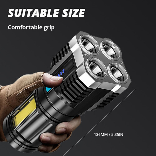 Linterna Led De Alta Potencia Recargable 4 Modos Luz Lateral