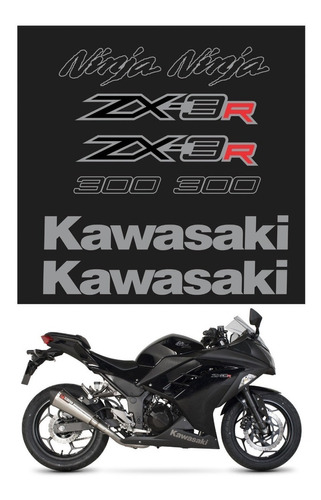 Kit Adesivos Moto Kawasaki Ninja 300 Zx3r Preta Ca-15964