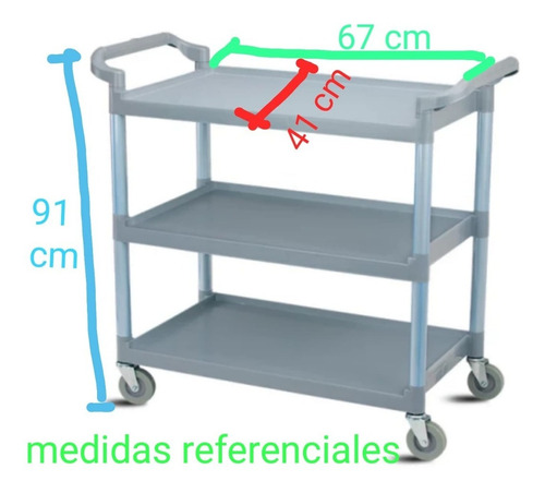 Imagen 2 de 6 de Carro Multiuso 3 Bandejas Resistente Pequeño 67x42x91 Cm