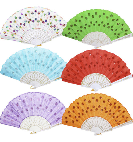 12 Abanico Colores Lentejuela Plastico Blanco Recuerdos Boda Color