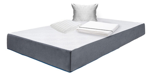 Colchón Individual 20 Cm + Sábanas, Protector Y Almohada Blanco Con Gris