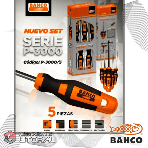 Imagen 8 de 12 de Kit Juego Destornilladores Bahco 5 Piezas Premium Ergonómico