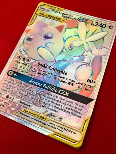 Carta Pokemon Mega Lopunny e Jigglypuff GX Full Art Aliados