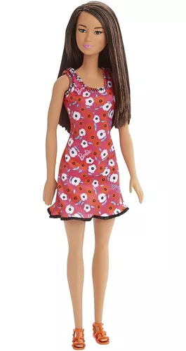 Boneca Barbie da Moda Vestido Rosa Floral Morena - Mattel 