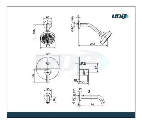 Imagen 2 de 5 de Grifería Hydros Calyx Calix Ducha Embutir Monocomando Baño
