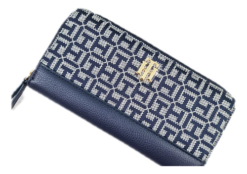 Billetera Tommy Hilfiger Mujer Tela Y Cuero Azul Marino