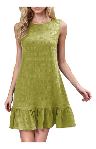 Vestido Casual De Color Liso Para Mujer Con Cuello Redondo Y