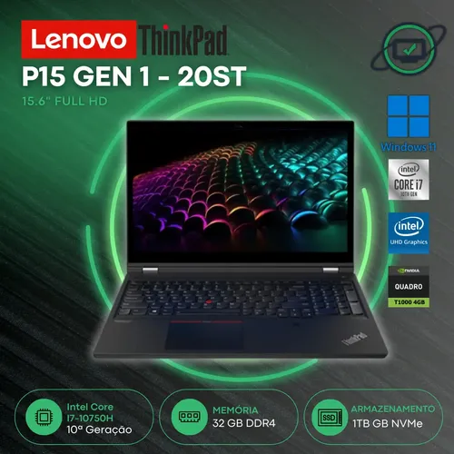 Notebook Lenovo Thinkpad P15 Gen1 I7 10a 32gb 1tb Gpu 4gb Preto