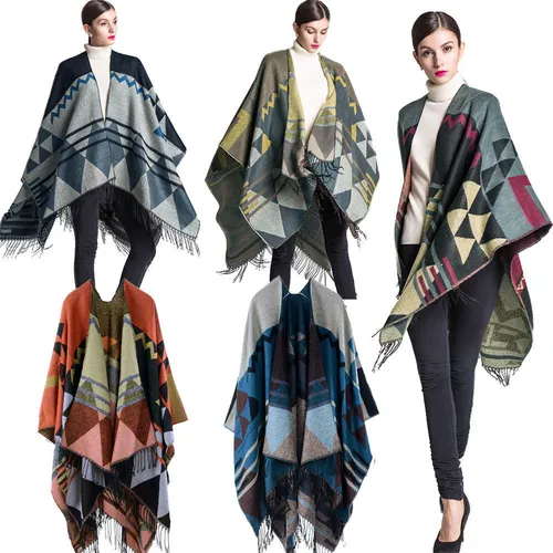 Bufanda Tejida Para Mujer, Chal, Poncho, Estampado Geométric