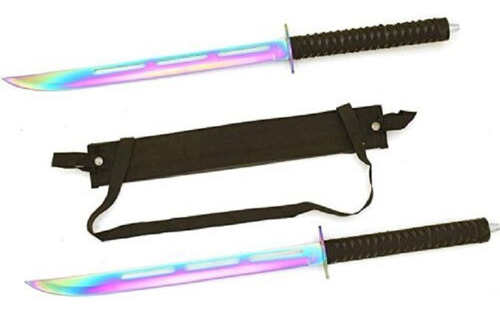 Espadas Ninja Arcoiris X2 Ninjato Real Filo Funda Doble 64cm