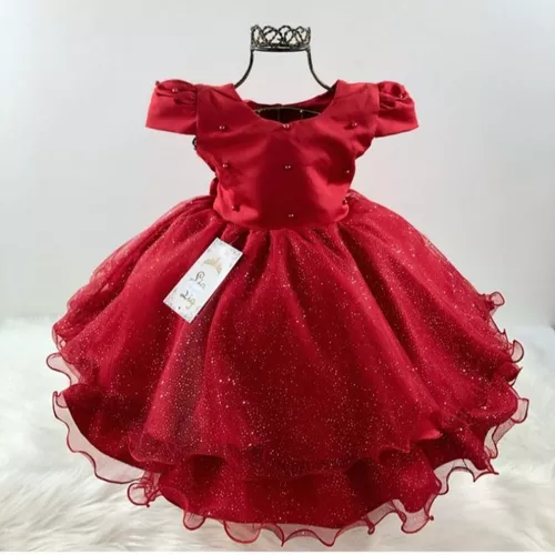 Vestido Infantil de Festa Vermelho Princesa Natal