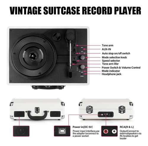 Leitor De Discussão Em Vinil Bluetooth De 3 Velocidades Com