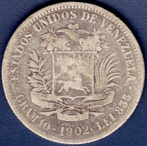 Moneda De Plata De 2 Bolívares Del Año 1902