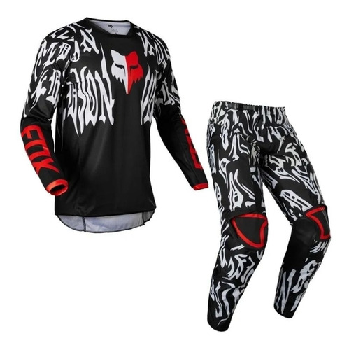 Conjunto Motocross Fox Calça Camisa Mx 180 Peril Black Red 