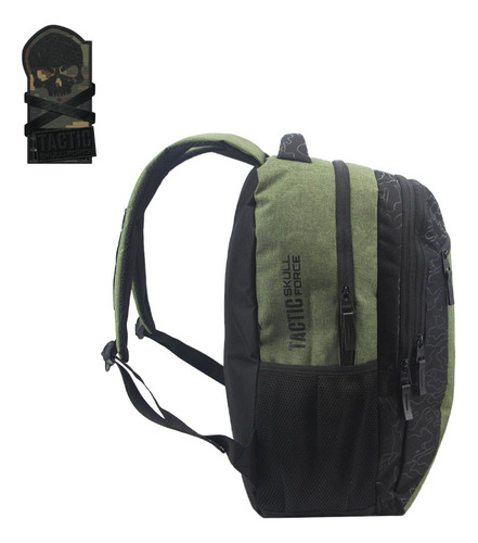 Mochila Espalda Escolar Urbana Lsyd 18'' Skull Color Verde Musgo