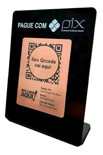 Imagem 1 de 2 de Placa Pix Pagamento Qrcode Acrílico Preta Face Rose Gold