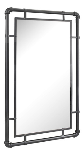 Espejo De Pared Rectangular Industrial Negro 74 X 42 Cm Con