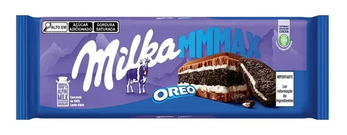 Barra De Chocolate Ao Leite Recheio Sabor Baunilha Com Biscoito Mmmax Oreo 300g Milka