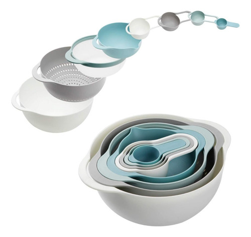 Cuencos Anidables Con Tazas Medidoras Colador De 8 Piezas