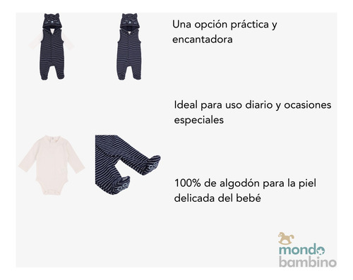 Conjunto Mondo Bambino Overol Y Pañalero Para Bebé Niño Azul Marino 6 M