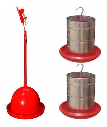 Bebedouro Pendular + 2 Comedouros Galvanizado 3kg Para Aves