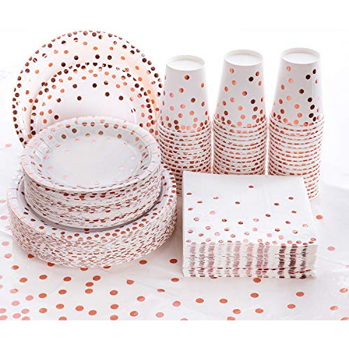 201pcs Disposable Paper Plates Rose Gold Party Supplies...