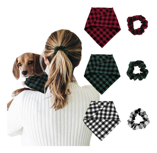 Bandana De Perro De Tela Escocesa De Bfalo Y Pelo Scrunchies