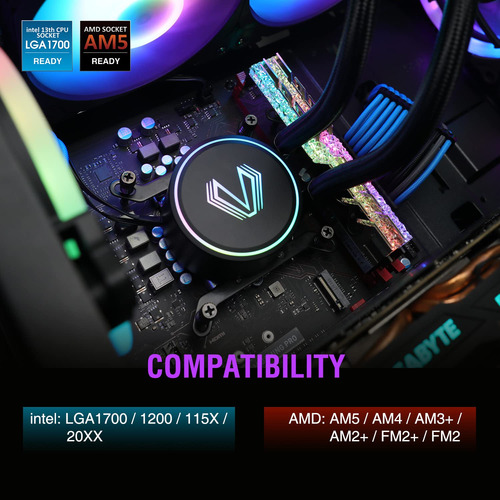 V360 Liquid Cpu Cooler, 3x 120mm Addressable Rgb & Pwm Fans/
